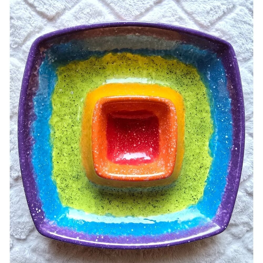 Multicolor Ruby Ceramic Dish Cheese and Dip Tray Beautiful and Heavy Made in Ita